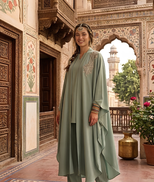 Sage Silk Cape Set