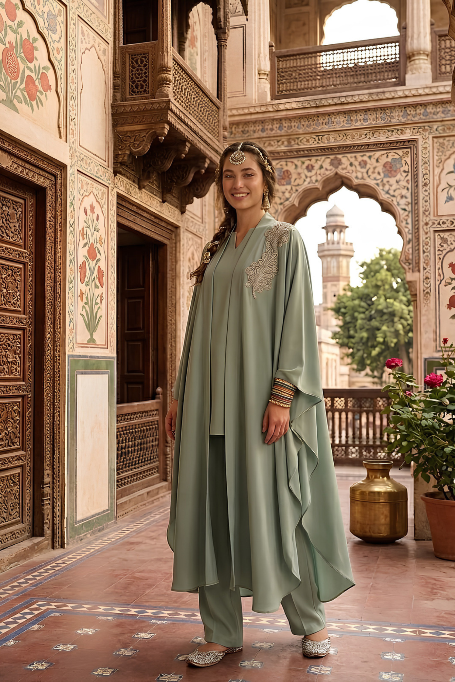 Sage Silk Cape Set